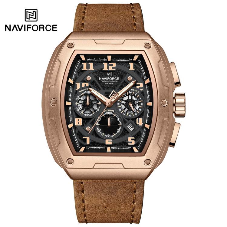 ساعت مچی مردانه نیوی فورس چرمی مدل NAVIFORCE 8053 - رزگلد قهوه ای
