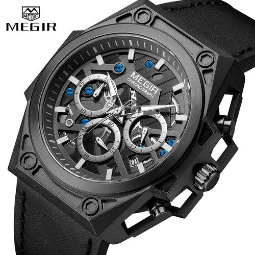 ساعت مچی مردانه چرم مگیر مدل MEGIR 4220 - مشکی