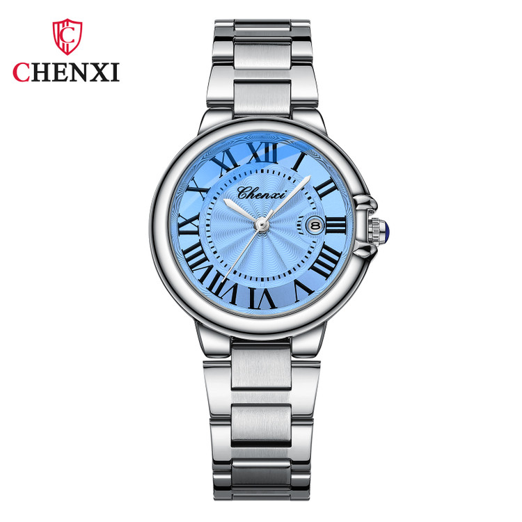 ساعت مچی زنانه چنکسی مدل CHENXI 039 - نقره ای آبی کم رنگ