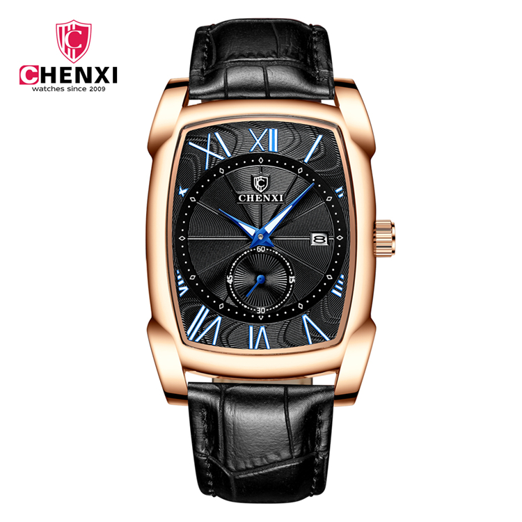 ساعت مچی مردانه چنکسی مدل CHENXI 8209 - رزگلد مشکی بند مشکی چرم