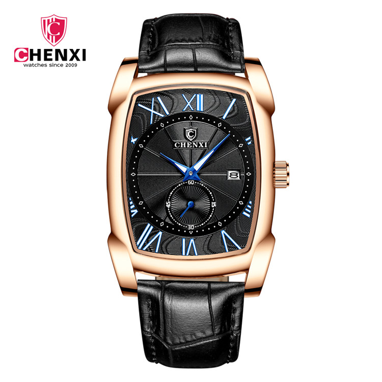 ساعت مچی مردانه چنکسی مدل CHENXI 8209 - رزگلد مشکی بند مشکی چرم
