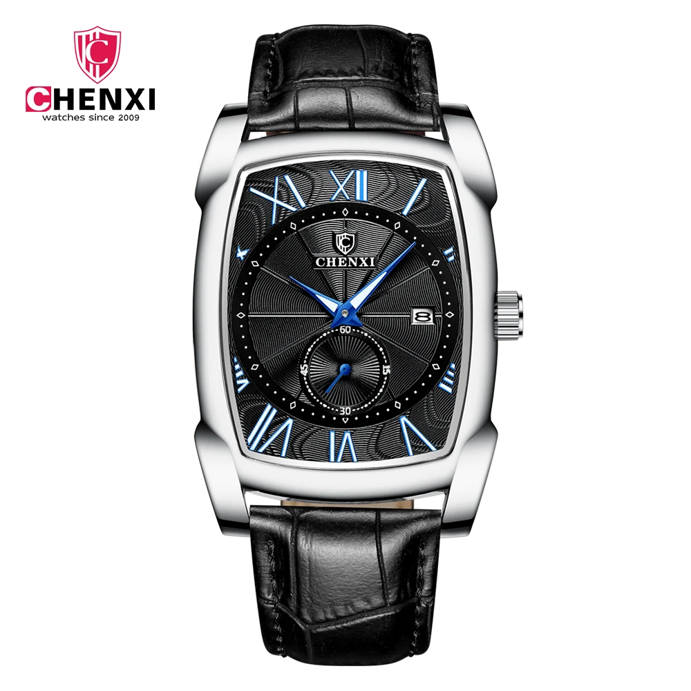 ساعت مچی مردانه چنکسی مدل CHENXI 8209 - نقره ای مشکی بند مشکی چرم