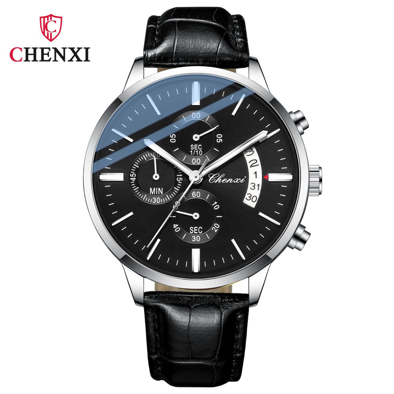 ساعت مچی مردانه چرم چنکسی مدل CHENXI 907 - نقره ای مشکی