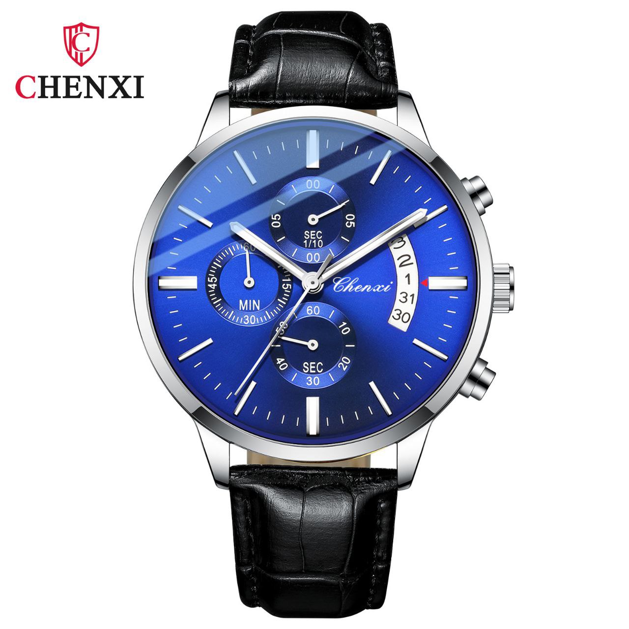 ساعت مچی مردانه چرم چنکسی مدل CHENXI 907 - نقره ای آبی