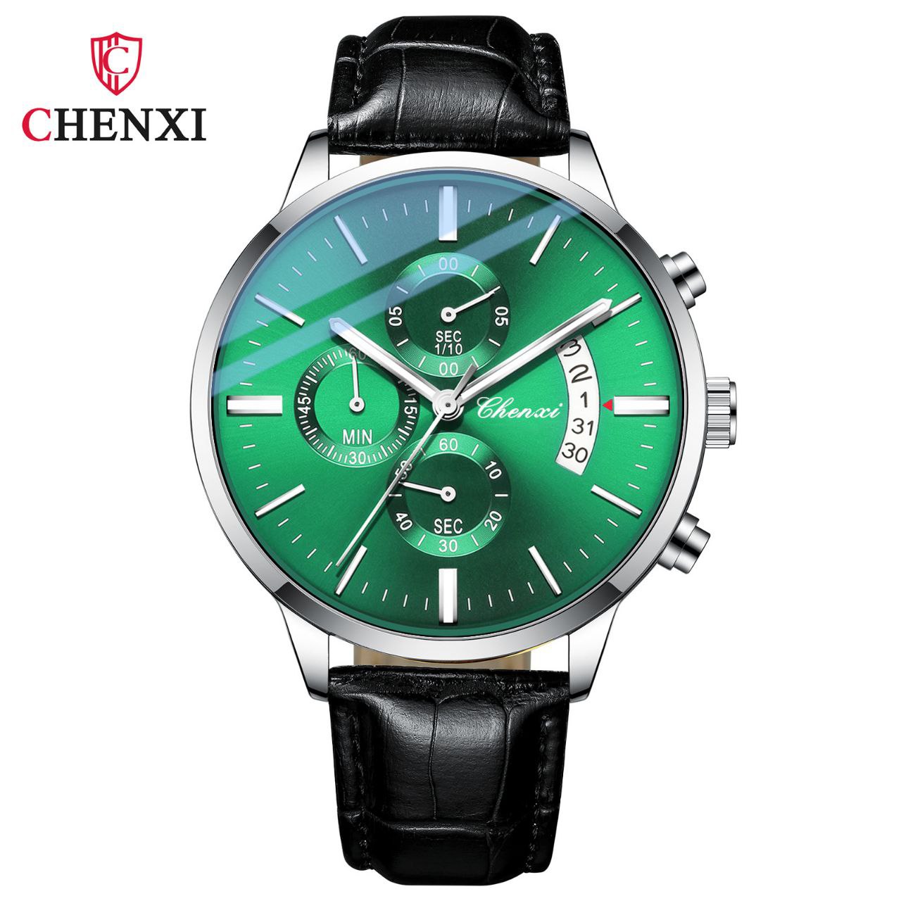 ساعت مچی مردانه چرم چنکسی مدل CHENXI 907 - نقره ای سبز