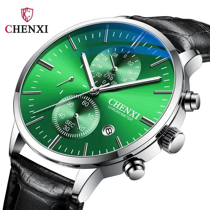 ساعت مچی مردانه چرم چنکسی مدل CHENXI 971 - نقره ای سبز