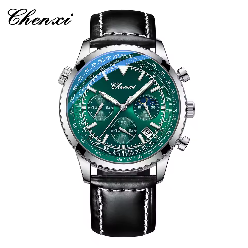 ساعت مردانه چنکسی CHENXI 928 - نقره ای سبز چرم