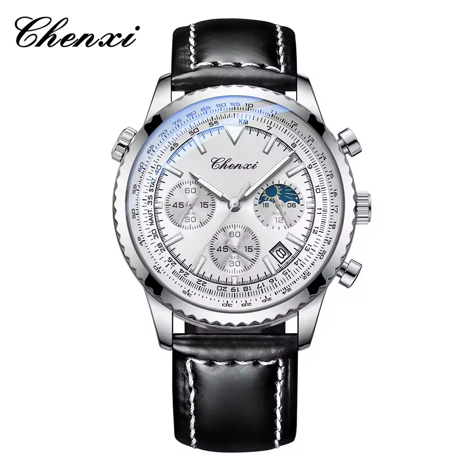 ساعت مردانه چنکسی CHENXI 928 - نقره ای نقره ای چرم