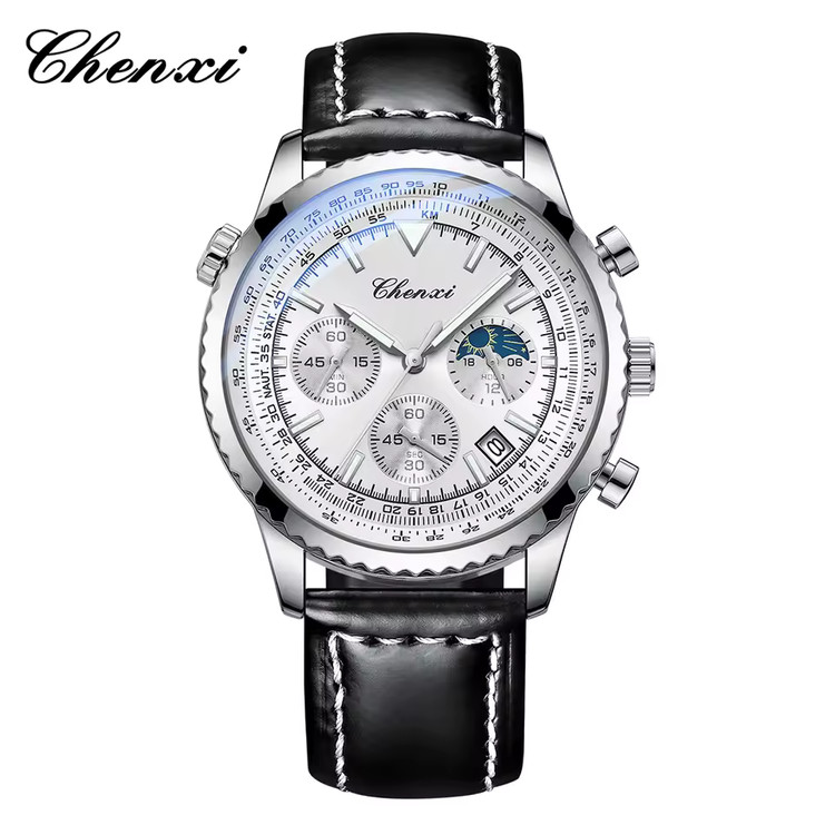 ساعت مردانه چنکسی CHENXI 928 - نقره ای نقره ای چرم