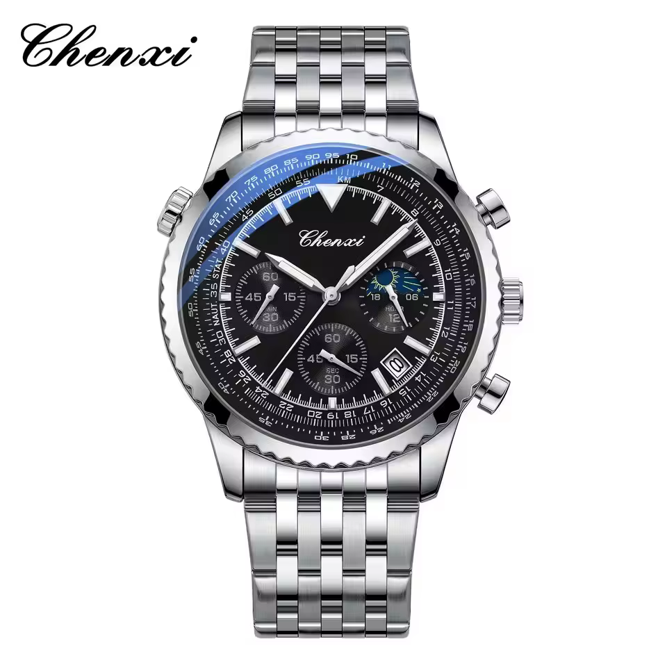 ساعت مردانه چنکسی CHENXI 928 - نقره ای مشکی استیل