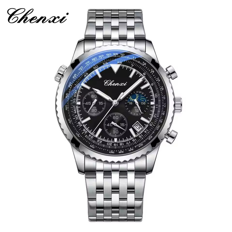 ساعت مردانه چنکسی CHENXI 928 - نقره ای مشکی استیل