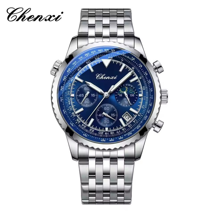 ساعت مردانه چنکسی CHENXI 928 - نقره ای آبی استیل