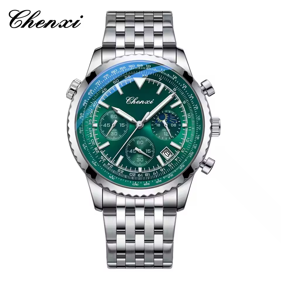 ساعت مردانه چنکسی CHENXI 928 - نقره ای سبز استیل