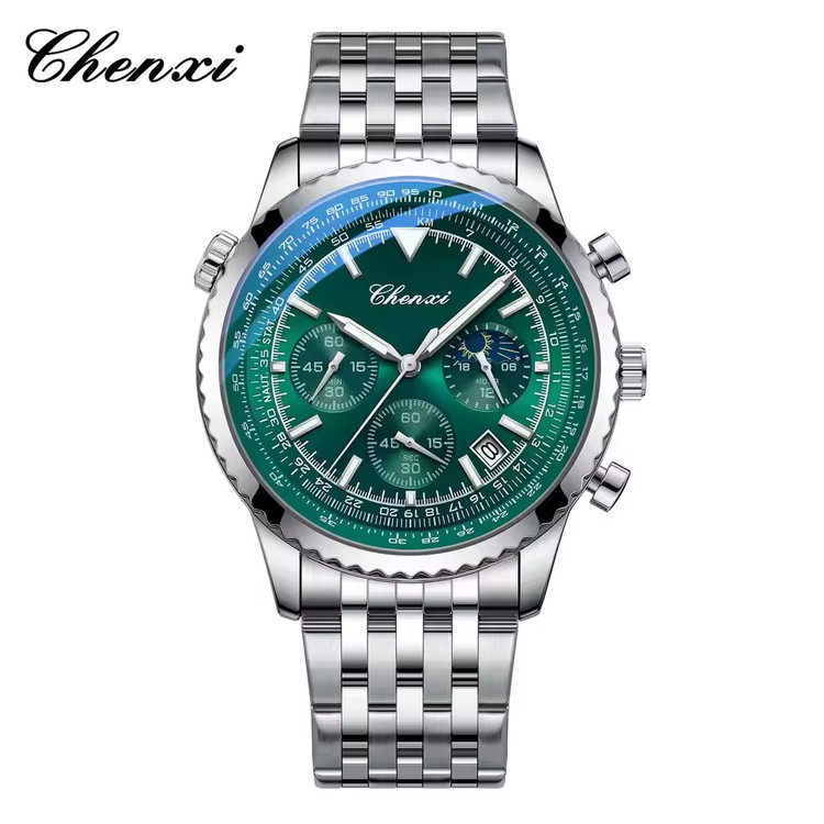 ساعت مردانه چنکسی CHENXI 928 - نقره ای سبز استیل