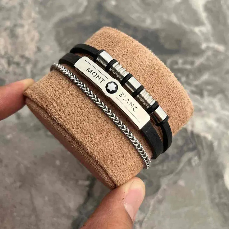 دستبند چرم استیل مونت بلک {کد1351}