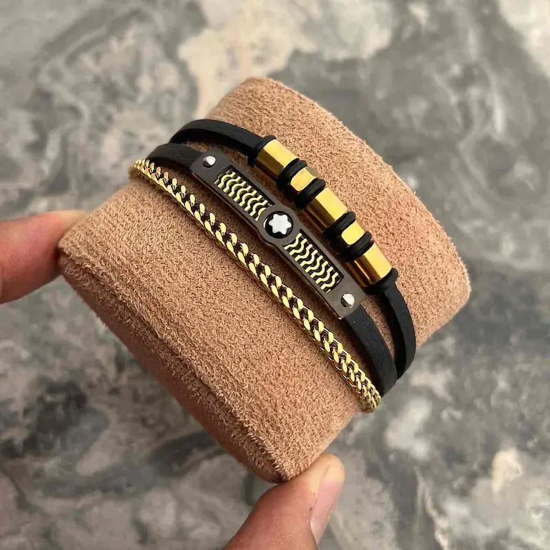 دستبند چرم استیل مونت بلک {کد1350}